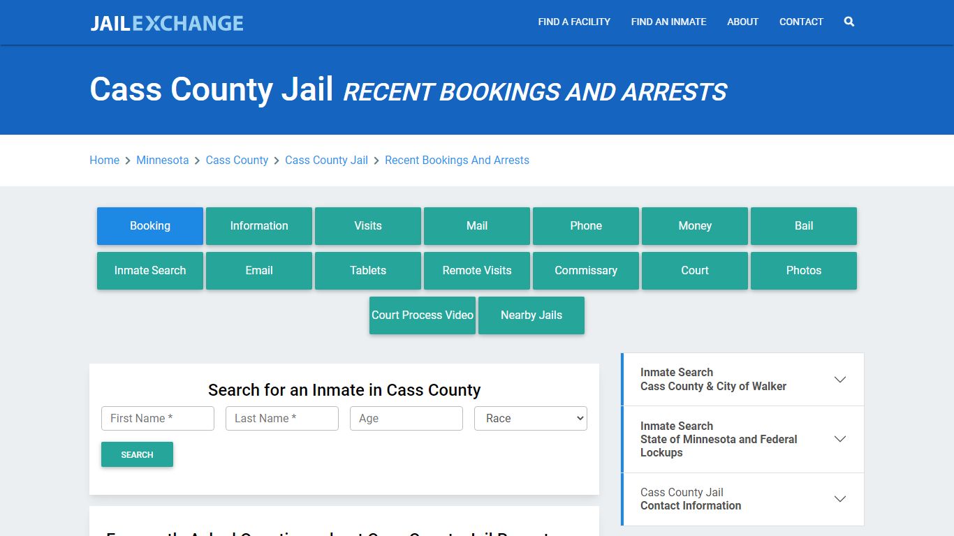 Cass County Jail Recent Bookings And Arrests - Jail Exchange